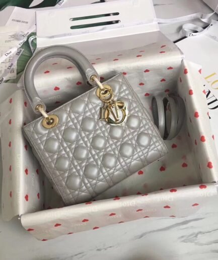 Dior Lady Medium - Silver Lambskin - GHW 24cm,