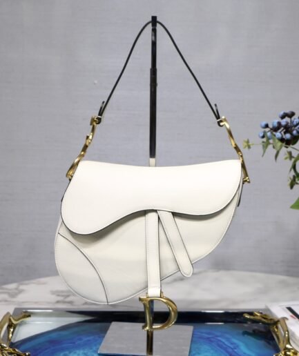 Dior Medium Saddle Bag - White Grained Calfskin - GHW 25.5cm