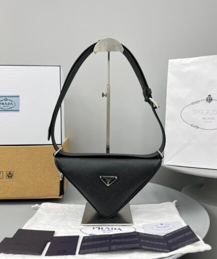 Prada Triangle Saffiano Leather - Black SHW - 26cm