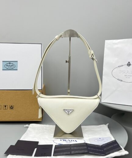 Prada Triangle Saffiano Leather - Blanc Vintage SHW - 26cm