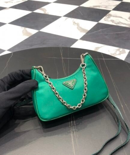 Prada Re-Nylon 2005 Mini Hobo Bag - Green SHW