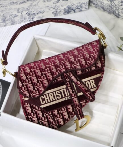 Dior Medium Saddle Bag - Burgundy Oblique Embroidery - GHW 25.5cm