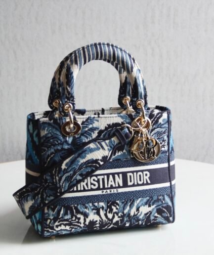 Dior Lady D-lite Medium - Blue Embroidery - 24cm GHW