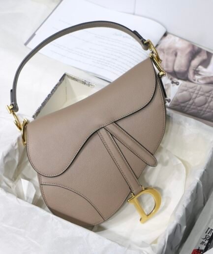 Dior Classic Medium Saddle Bag - Taupe - GHW 25.5cm