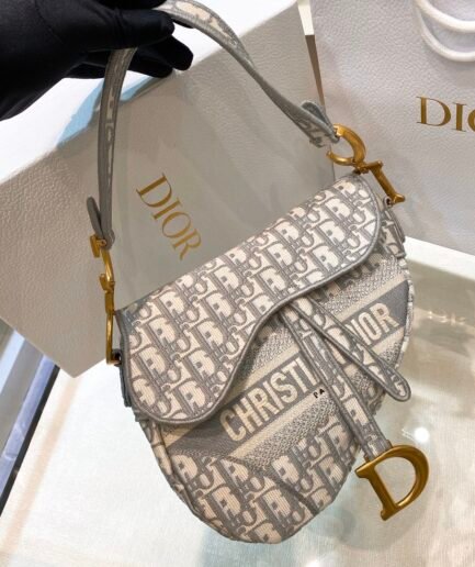 Dior Medium Saddle Bag - Gray Oblique Embroidery - GHW - 25,5cm