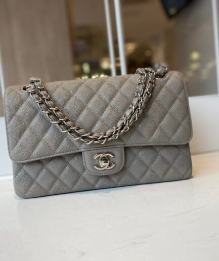 Chanel Classic Medium Flap Caviar - Gray SHW - A01112 - 25cm