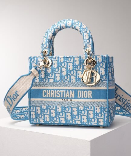 Dior Lady D-Lite Medium - Light Blue Monogram Embroidery - 24cm GHW