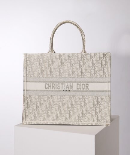 Large Dior Book Tote - Gold Tone Oblique - blanc - 41.5cm