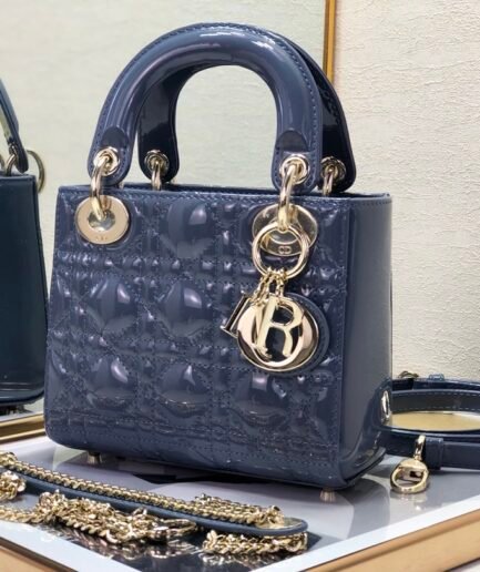 Dior Mini Lady - Patent Leather - Blue - 17cm