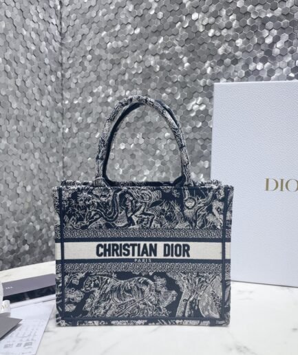 Small Dior Book Tote - BlueToile De Jouy - Reverse Embroidery - 26.5cm