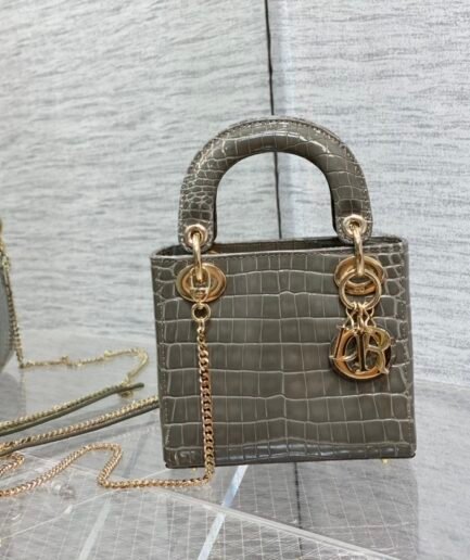 Mini Lady Dior - Gray - Alligator - 17cm