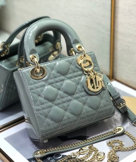 Dior Mini Lady - Patent Leather - Gray - 17cm