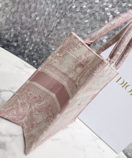 Small Dior Book Tote - Rose Toile De Jouy Embroidery - 26.5cm