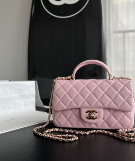 Chanel Classic Flap Mini Top Handle - Light Pink GHW - 20cm - AS2431