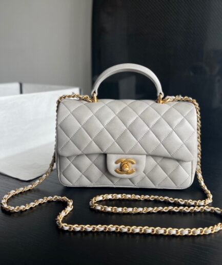Chanel Classic Flap Mini Top Handle - Light Gray GHW - 20cm -AS2431
