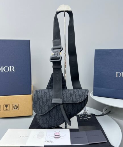 Dior x Sacai Saddle Bag - Black Oblique Embroidery for Men