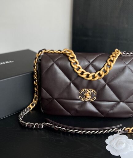 Chanel 19 Large Flap - Dark Maroon-brown GHW - AS1161 - 30cm