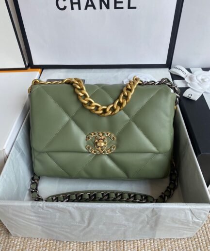 Chanel 19 Flap Bag - Light Olive Green GHW - 26cm - 082901
