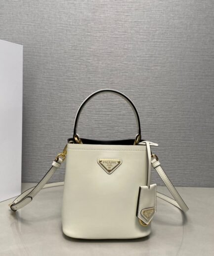 Small Prada Panier Bucket Bag - Blanc White - Leather - GHW