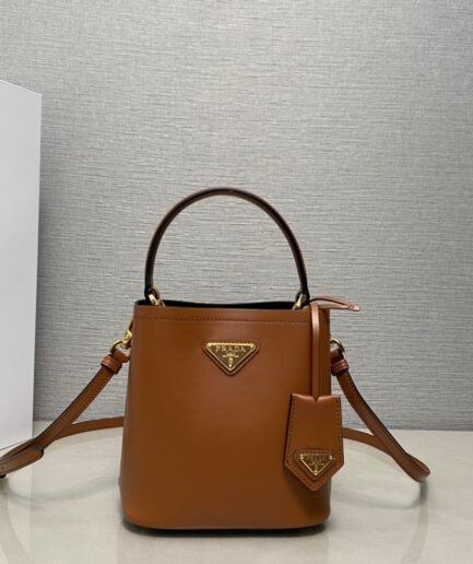 Small Prada Panier Bucket Bag - Camel Brown - Leather - GHW